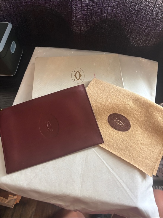 Cartier Other - Cartier Burgundy Leather Zip Pouch